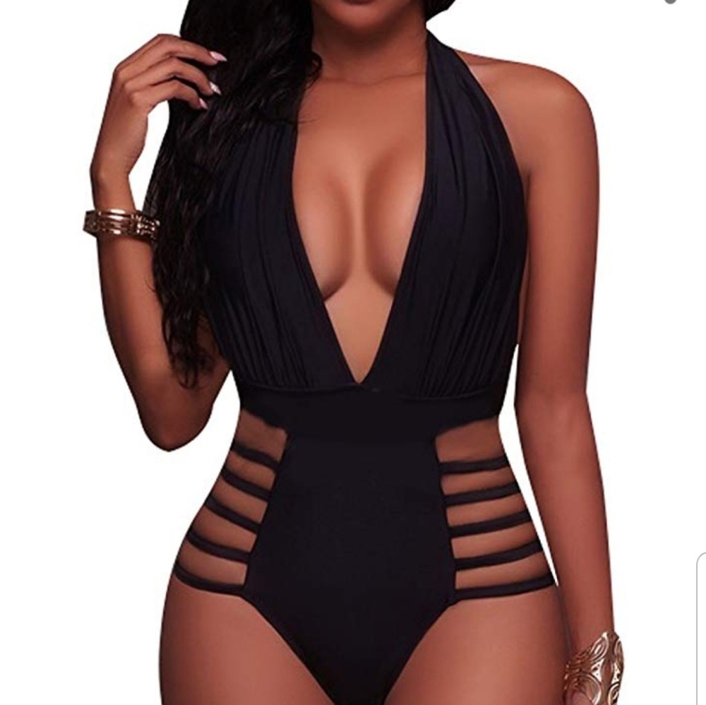Sexy One Piece Swimsuit for Women Halter Plunge